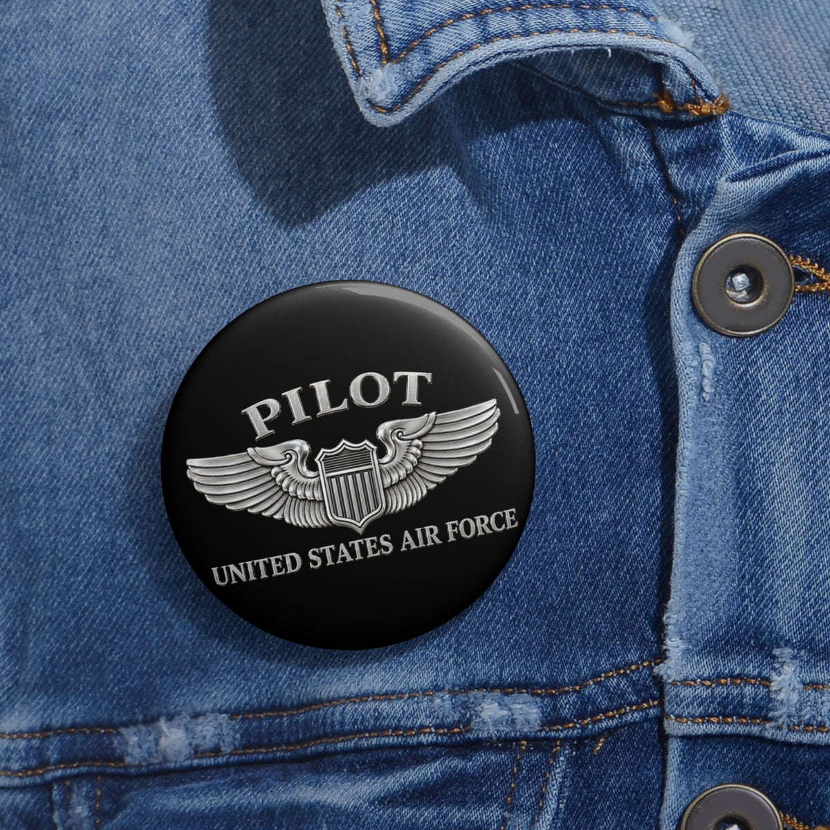 Custom Pin Button - USAF - Basic Pilot Badge - United States Air Force - 3D - Enhanced