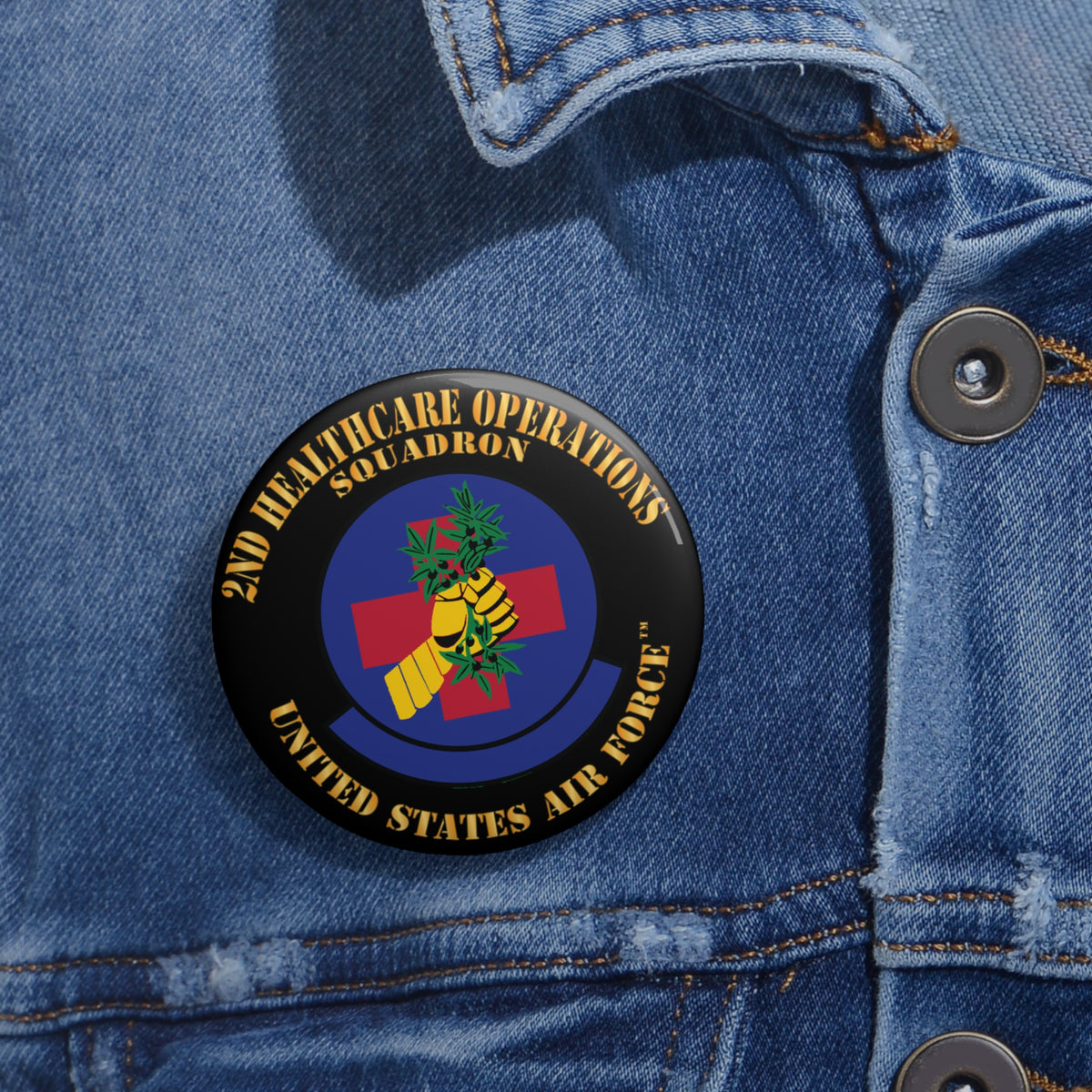 Custom Pin Button - USAF - 2nd Healthcare Operations Squadron