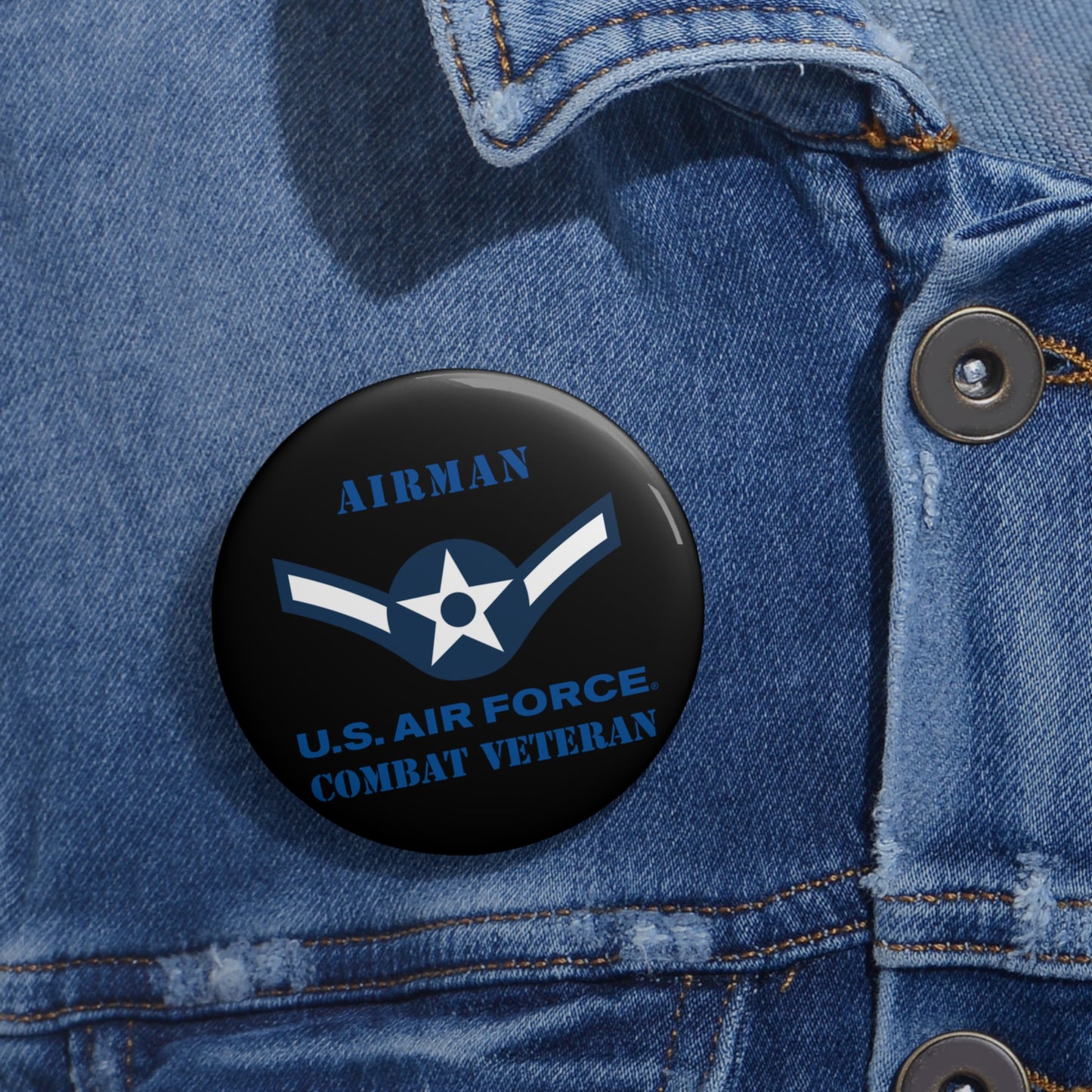 Custom Pin Button - USAF - Airman (E2) - 2020 - US Air Force - Combat Veteran