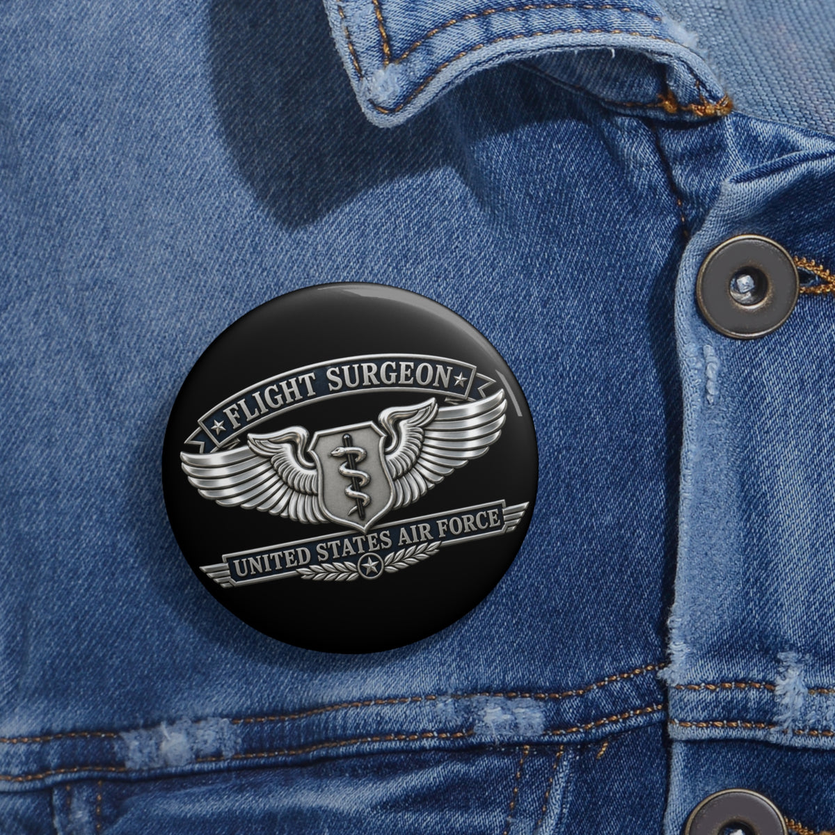 Custom Pin Button - USAF - Flight Surgeon Badge - United States Air Force - 3D - Enhanced