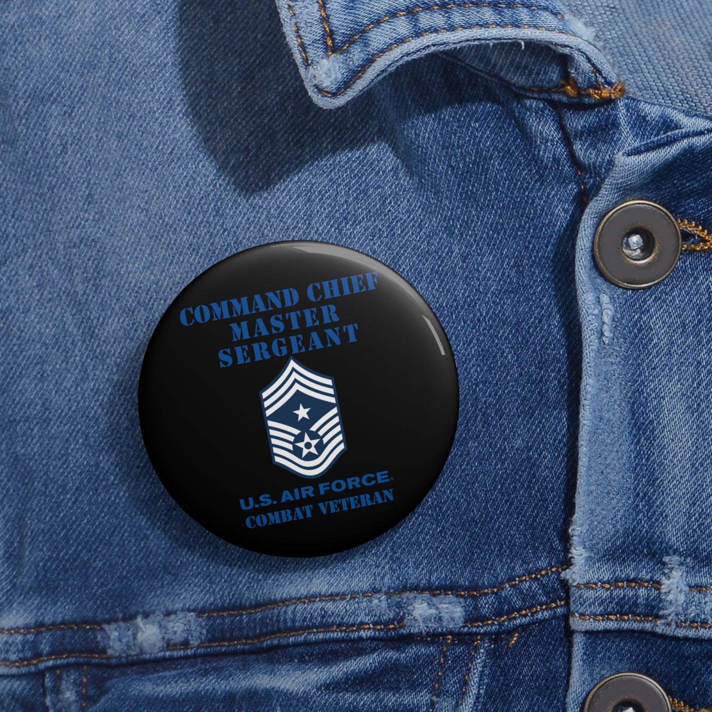 Custom Pin Button - USAF - Command Chief Master Sergeant (E9c) - 2020 - Combat Veteran