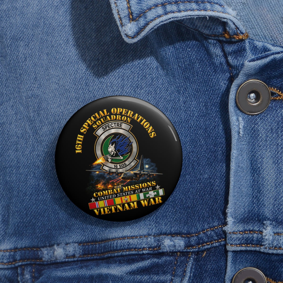 Custom Pin Button - SOF - 16th SOS - Combat Missions w VN SVC - 3D - Enhanced