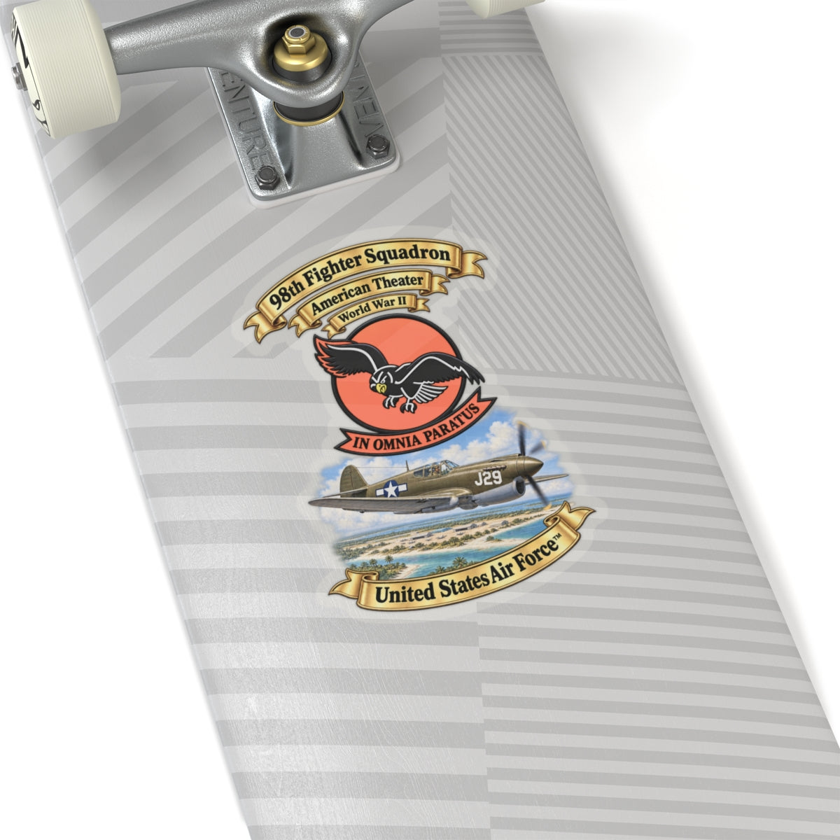 Kiss-Cut Stickers - 98th Fighter - Intceptor Squadron - SSI - American Theater - USAAF -w P40 Warhawk Scene - 3D - Transparent