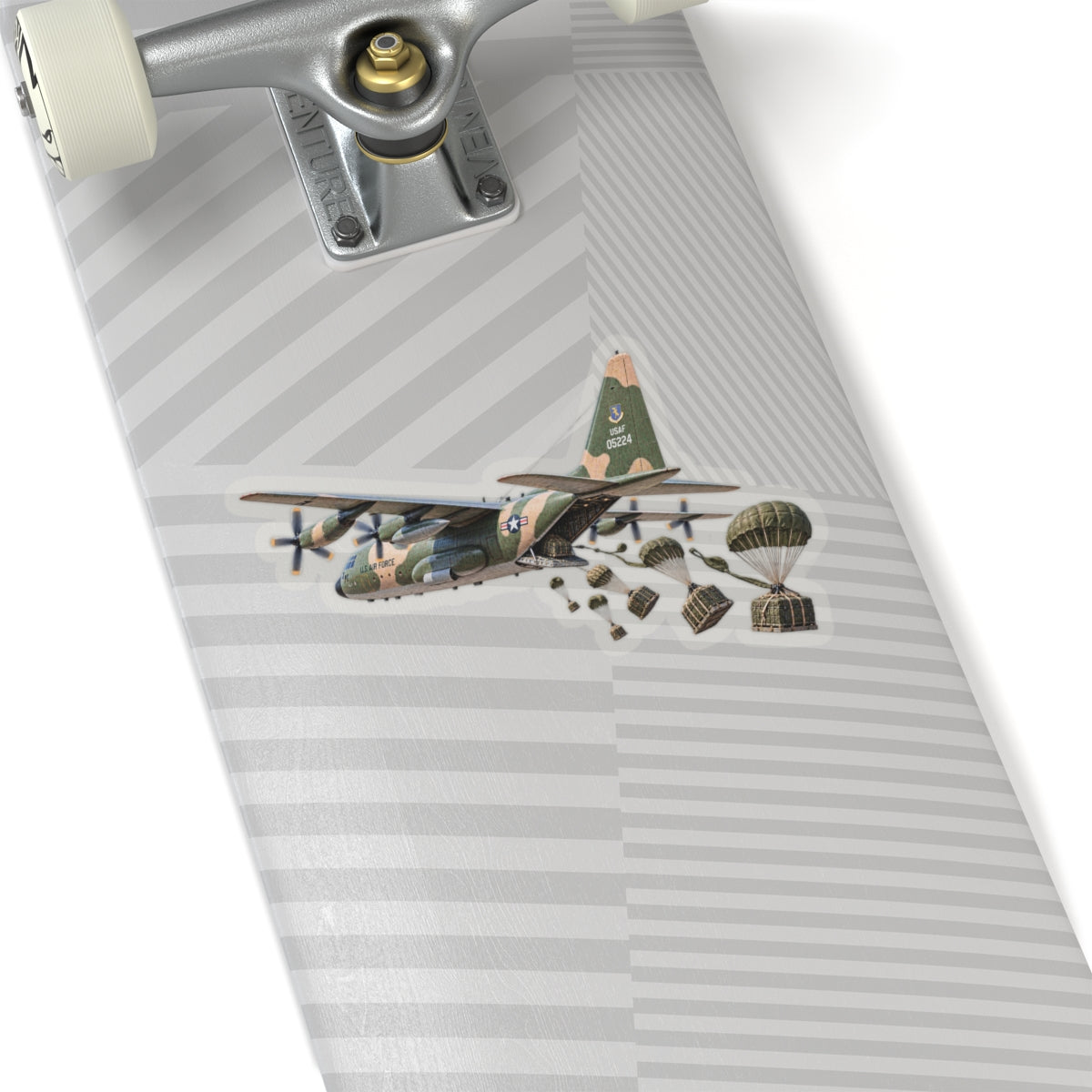 Kiss-Cut Stickers - C-130 Aircraft - Camo - Dropping Cargo Bundles