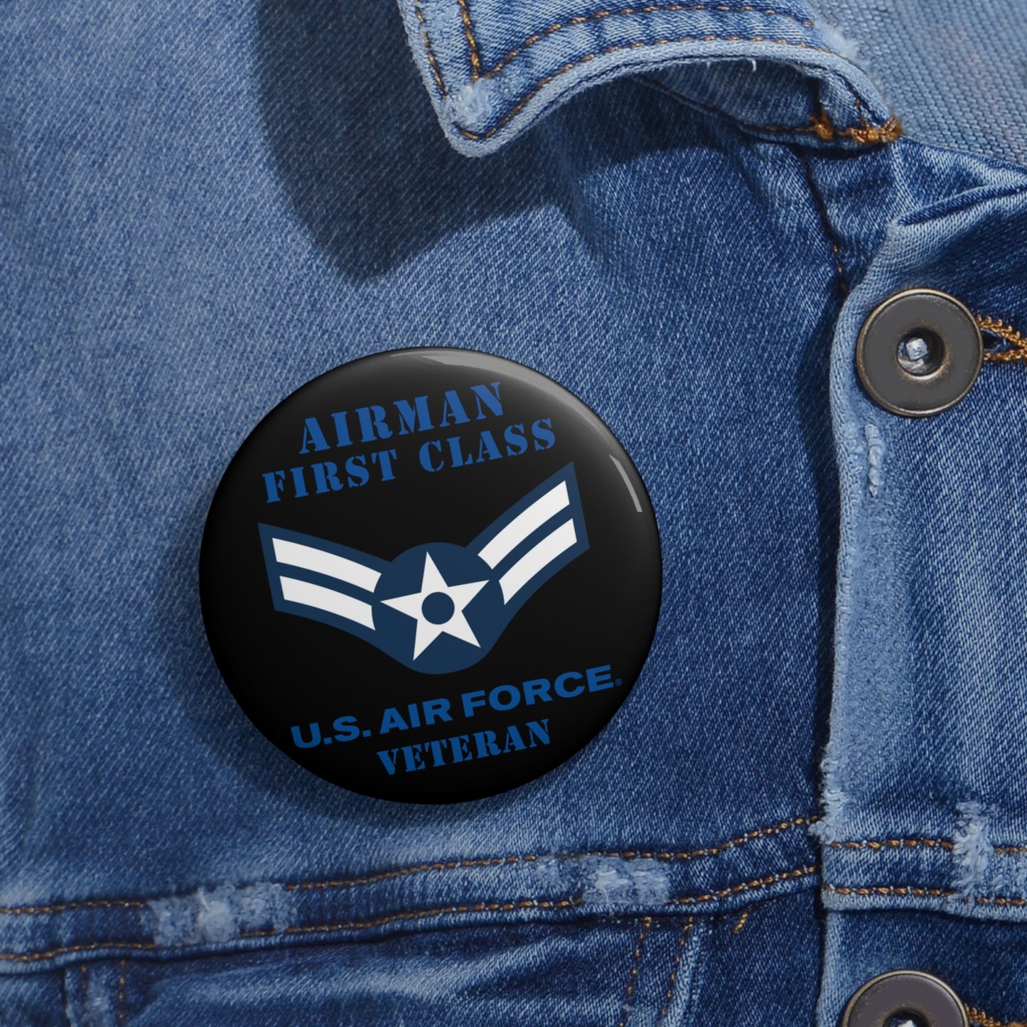 Custom Pin Button - USAF - Airman - First Class (E3) - 2020 - Veteran