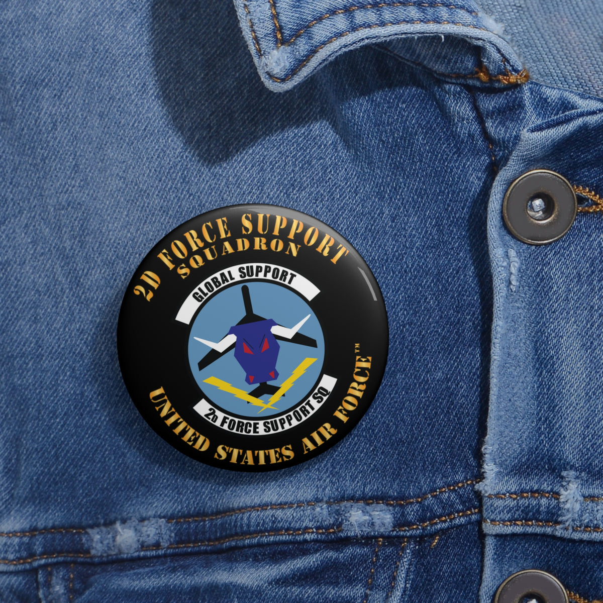 Custom Pin Button - USAF - 2d Force Support Squadron
