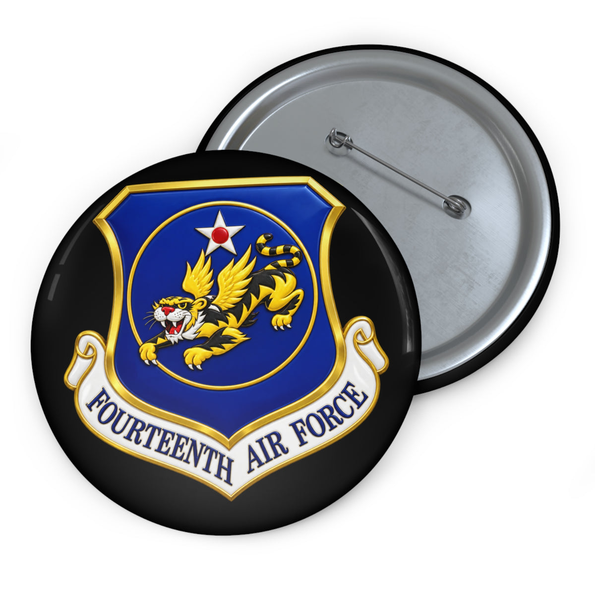 Custom Pin Button - USAF - 14th Air Force - Flying Tigers wo txt - 3D - Enhanced