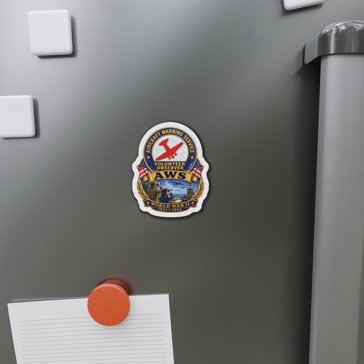 Die-Cut Magnet - Aircraft Warning Service (AWS) WWII - 3D - Enhanced