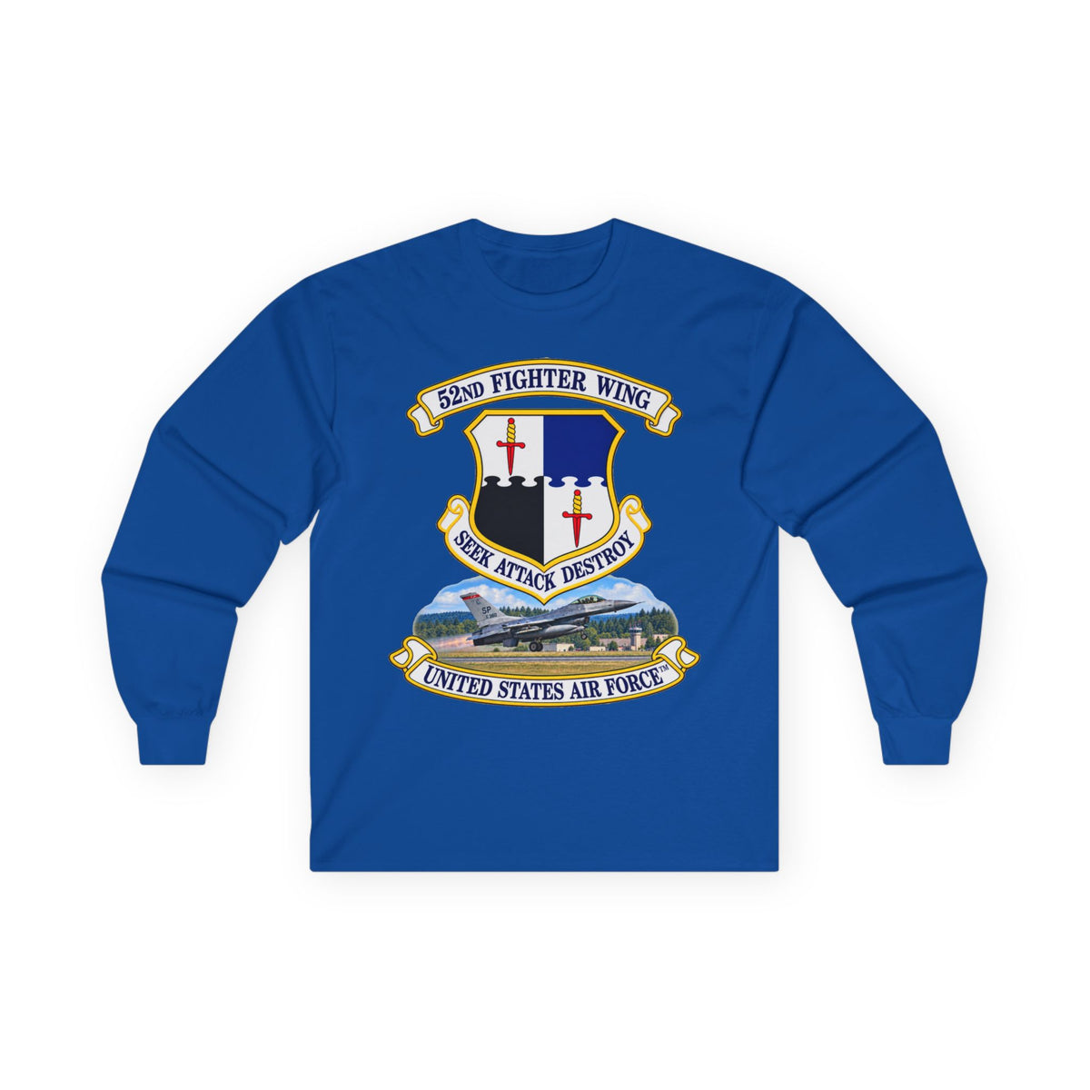 Unisex Ultra Cotton Long Sleeve Tee - 52nd Fighter Wing - Shield - United States Air Force w scene and TM