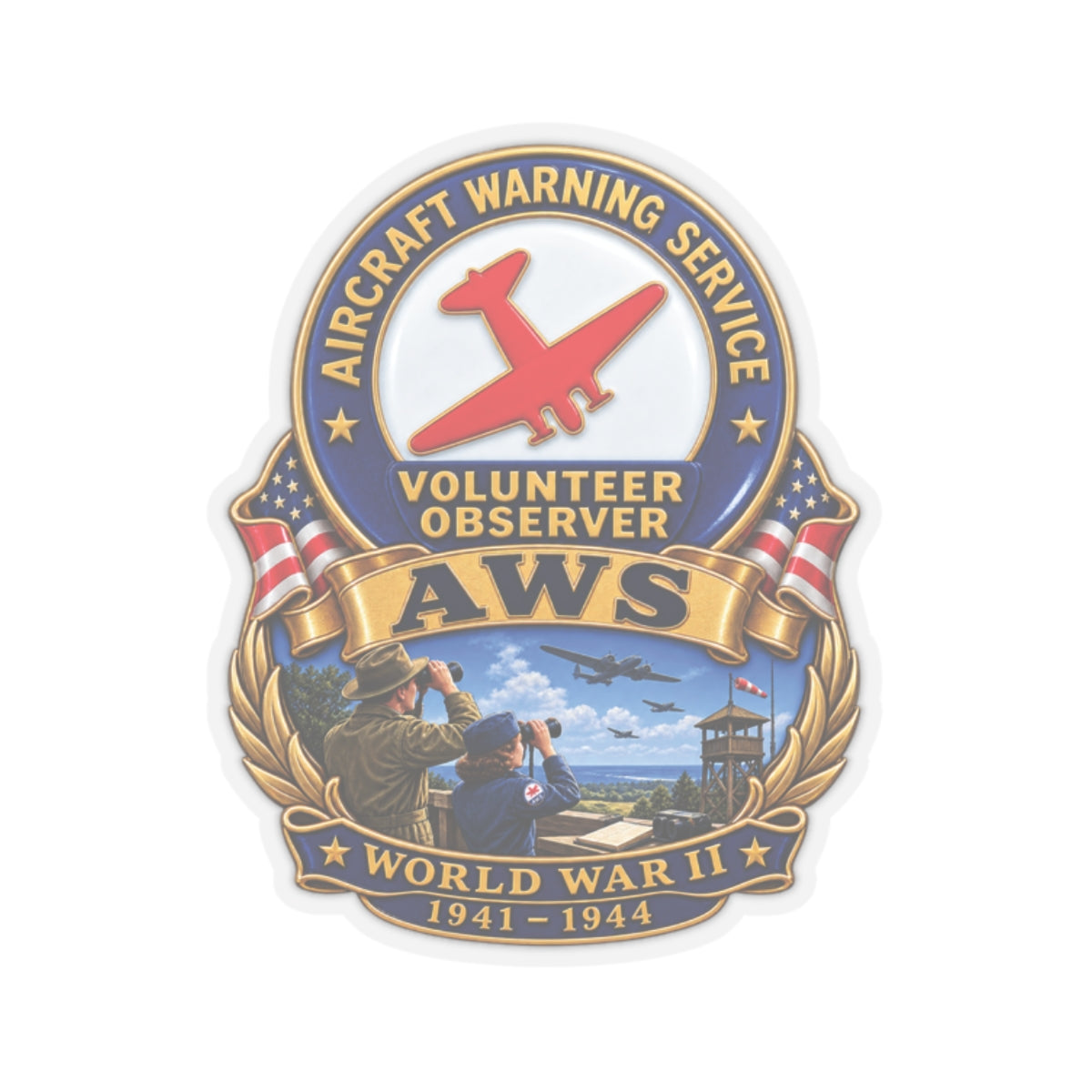 Kiss-Cut Stickers - Aircraft Warning Service (AWS) WWII - 3D - Enhanced