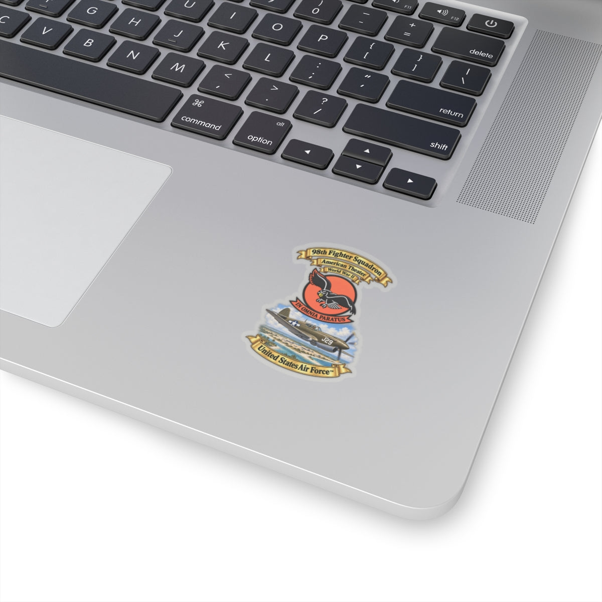 Kiss-Cut Stickers - 98th Fighter - Intceptor Squadron - SSI - American Theater - USAAF -w P40 Warhawk Scene - 3D - Transparent