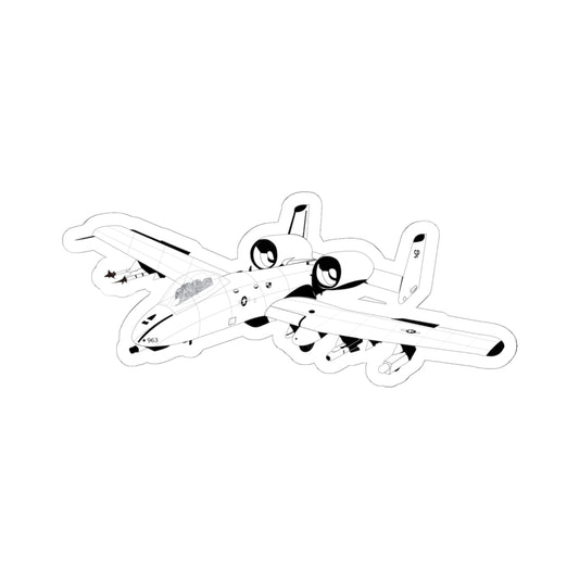 Kiss-Cut Stickers - Aircraft - A10 - Front - Top - Oblique - BW X 300