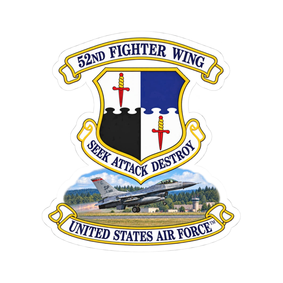 Kiss-Cut Stickers - 52nd Fighter Wing - Shield - United States Air Force w scene and TM