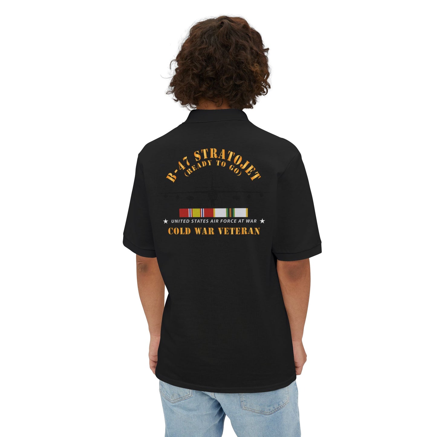 Men's Piqué Polo - USAF - B-47 Stratojet - Ready to Go - Silhouette - Cold War Veteran X 300