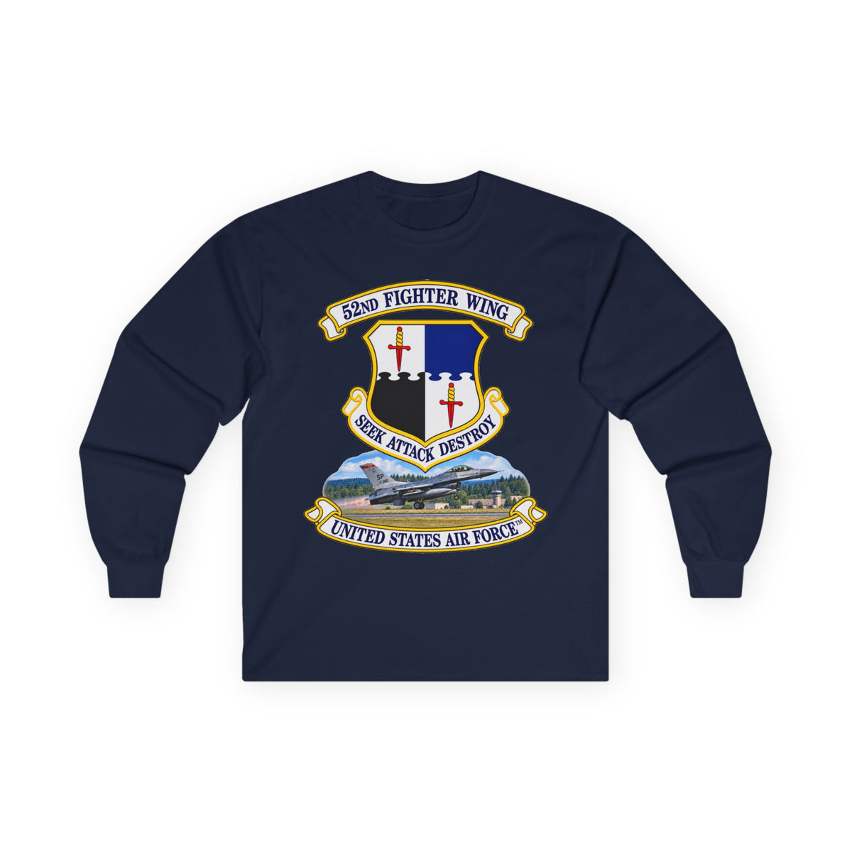 Unisex Ultra Cotton Long Sleeve Tee - 52nd Fighter Wing - Shield - United States Air Force w scene and TM