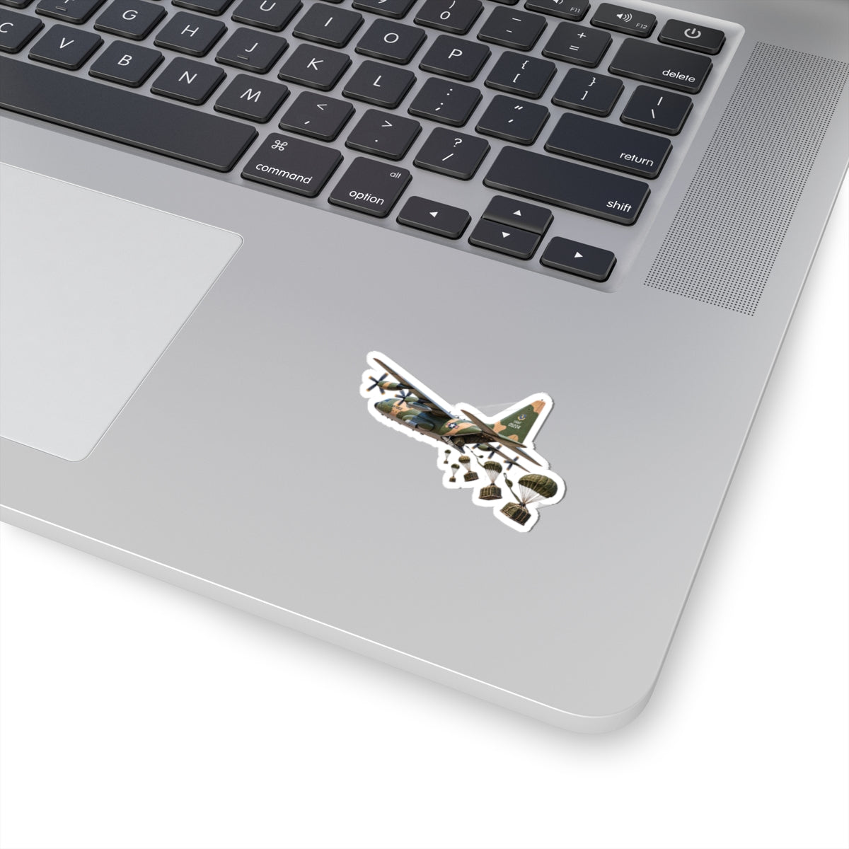 Kiss-Cut Stickers - C-130  Aircraft - Camo - Dropping Cargo Bundles