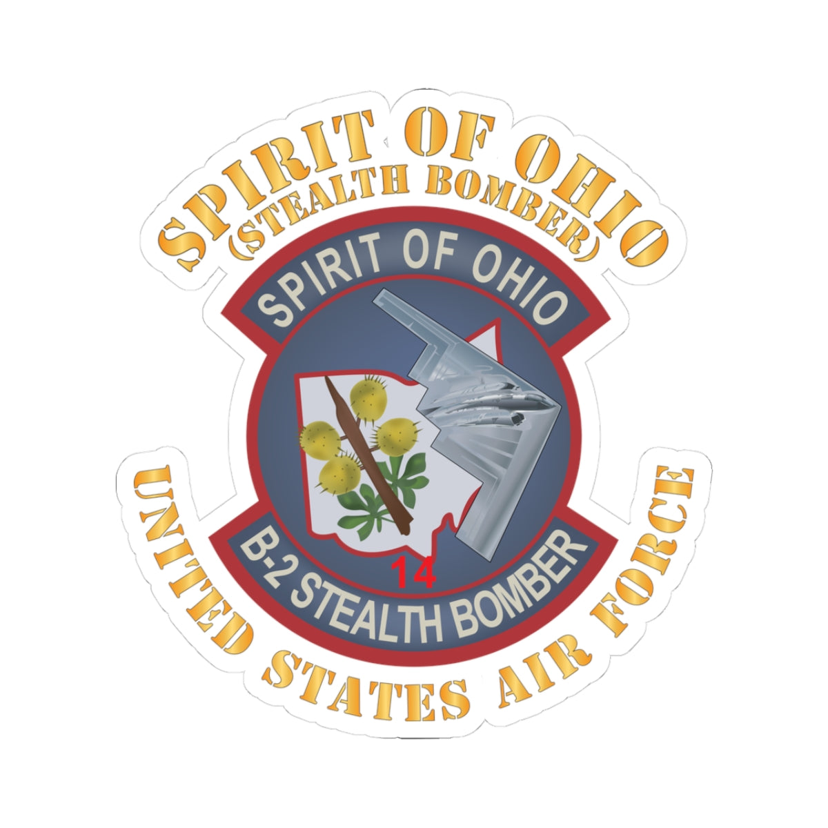 Kiss-Cut Stickers - USAF - B2 - Spirit of Ohio - Stealth Bomber X 300
