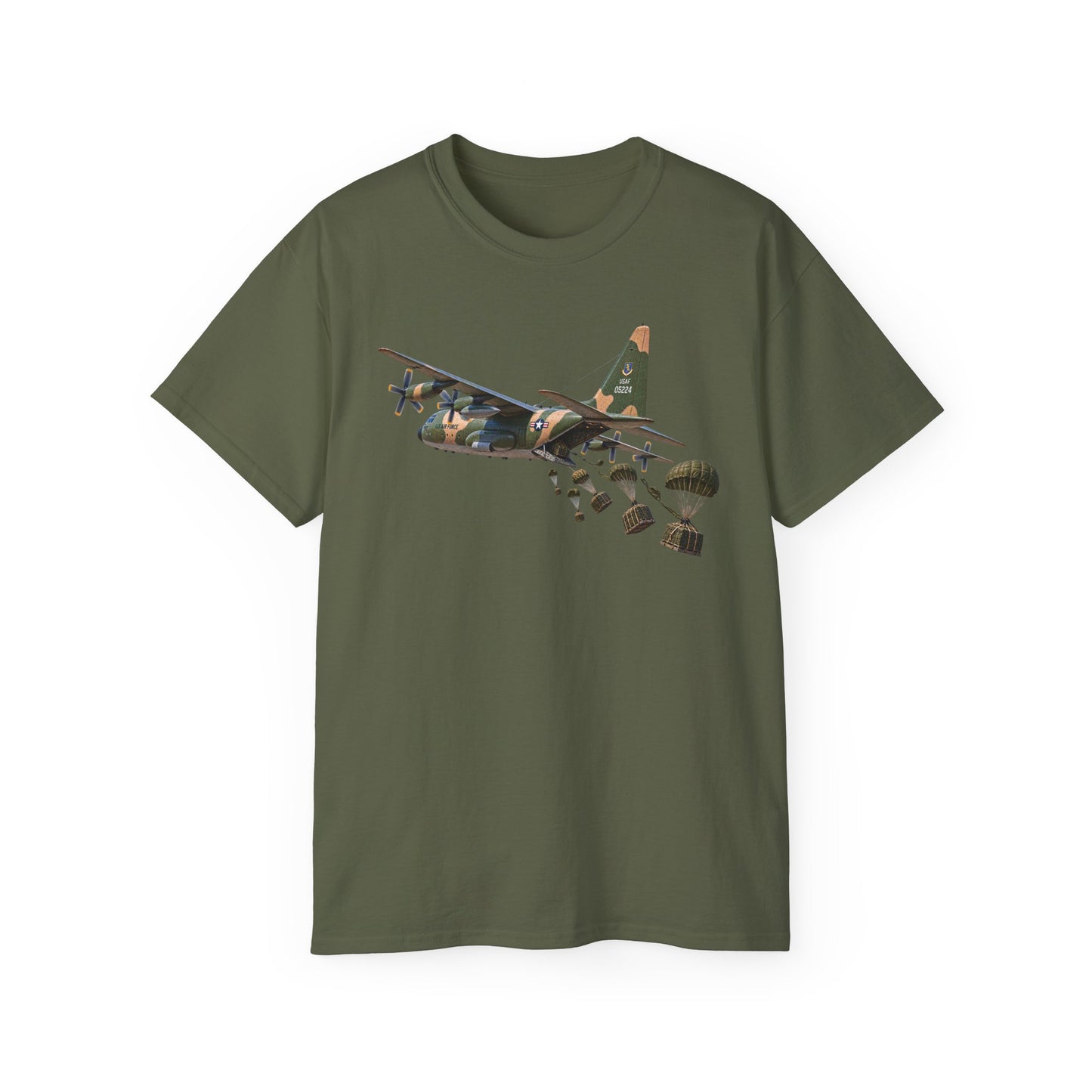 Unisex Ultra Cotton Tee - C-130  Aircraft - Camo - Dropping Cargo Bundles