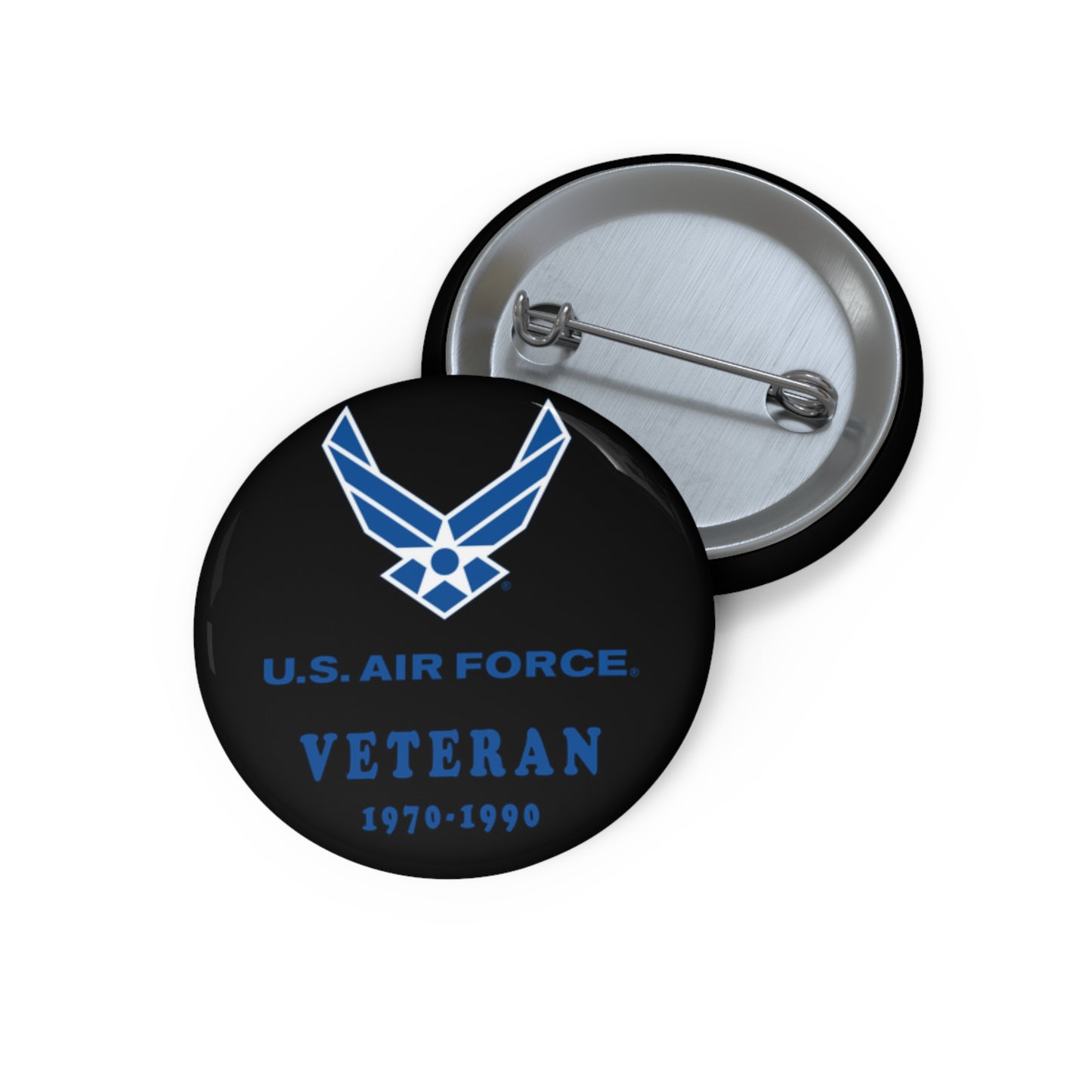 Custom Pin Button - USAF - Air Force - Veteran w years