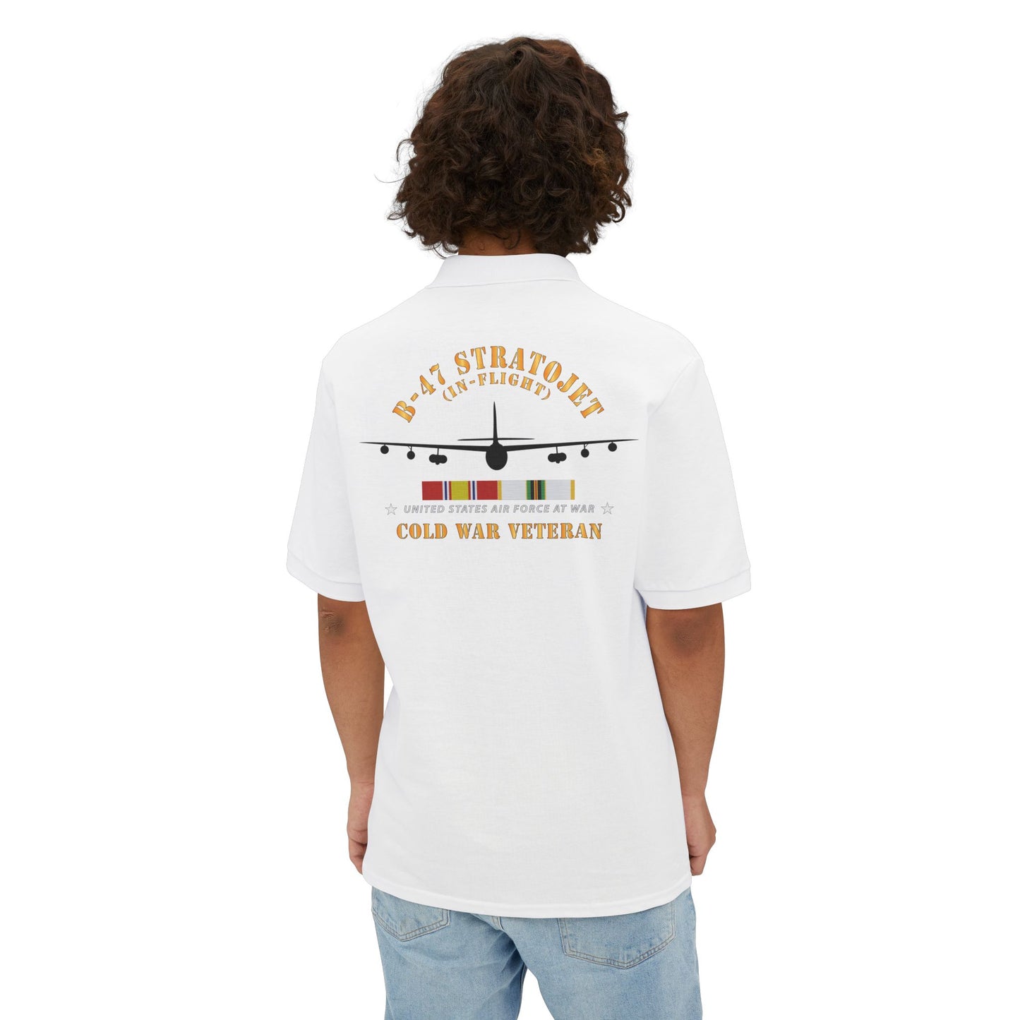 Men's Piqué Polo - USAF - B-47 Stratojet - In Flt - Silhouette - Cold War Veteran X 300