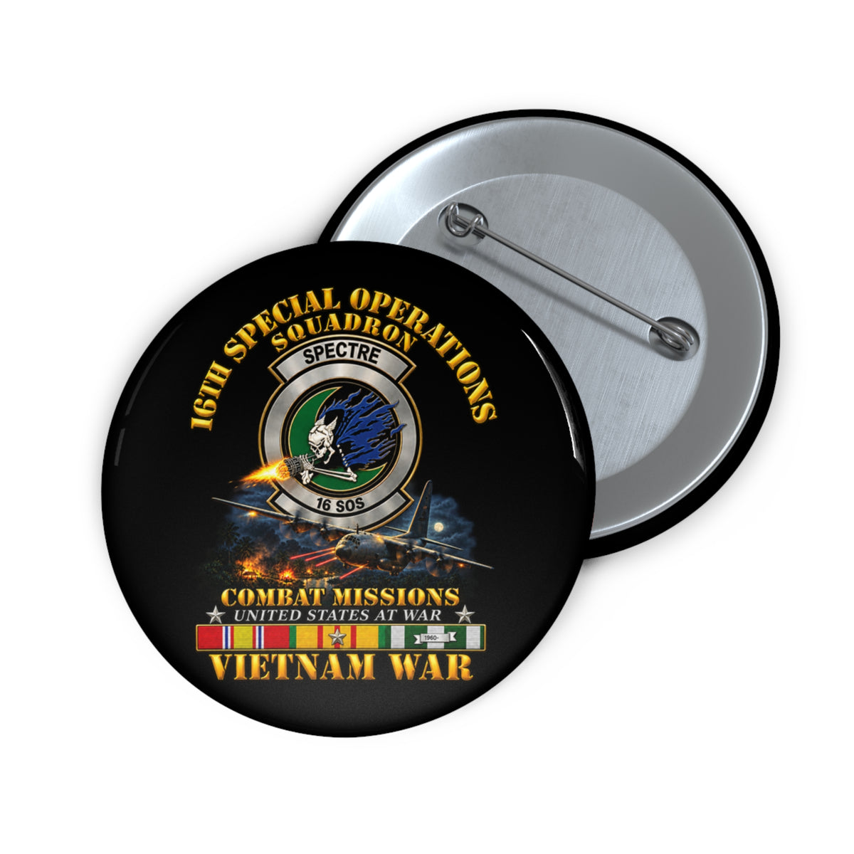 Custom Pin Button - SOF - 16th SOS - Combat Missions w VN SVC - 3D - Enhanced