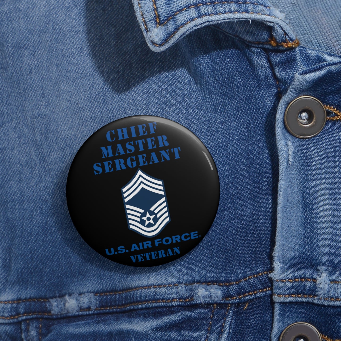 Custom Pin Button - USAF - Chief Master Sergeant (E9a) - 2020 - Veteran
