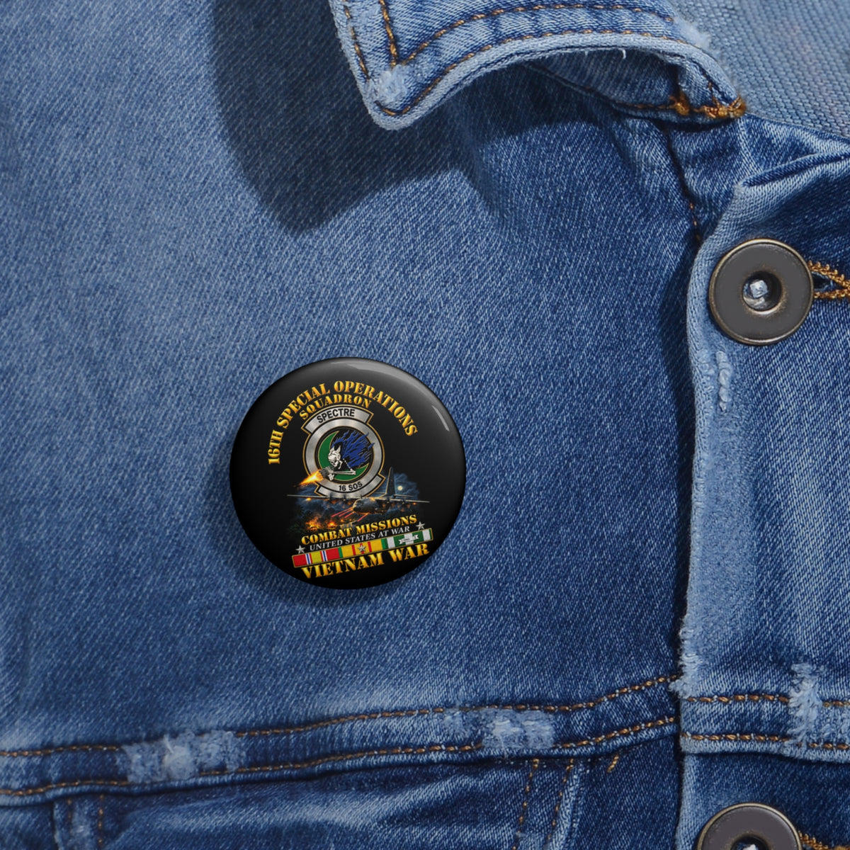 Custom Pin Button - SOF - 16th SOS - Combat Missions w VN SVC - 3D - Enhanced