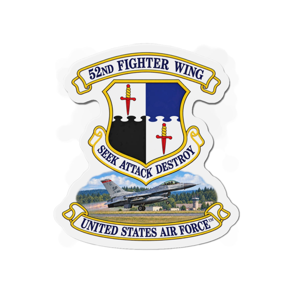 Die-Cut Magnet - 52nd Fighter Wing - Shield - United States Air Force w scene and TM
