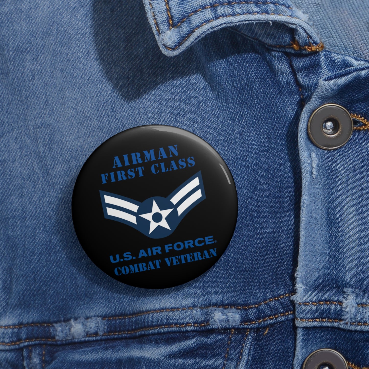Custom Pin Button - USAF - Airman - First Class (E3) - 2020 - Combat Veteran