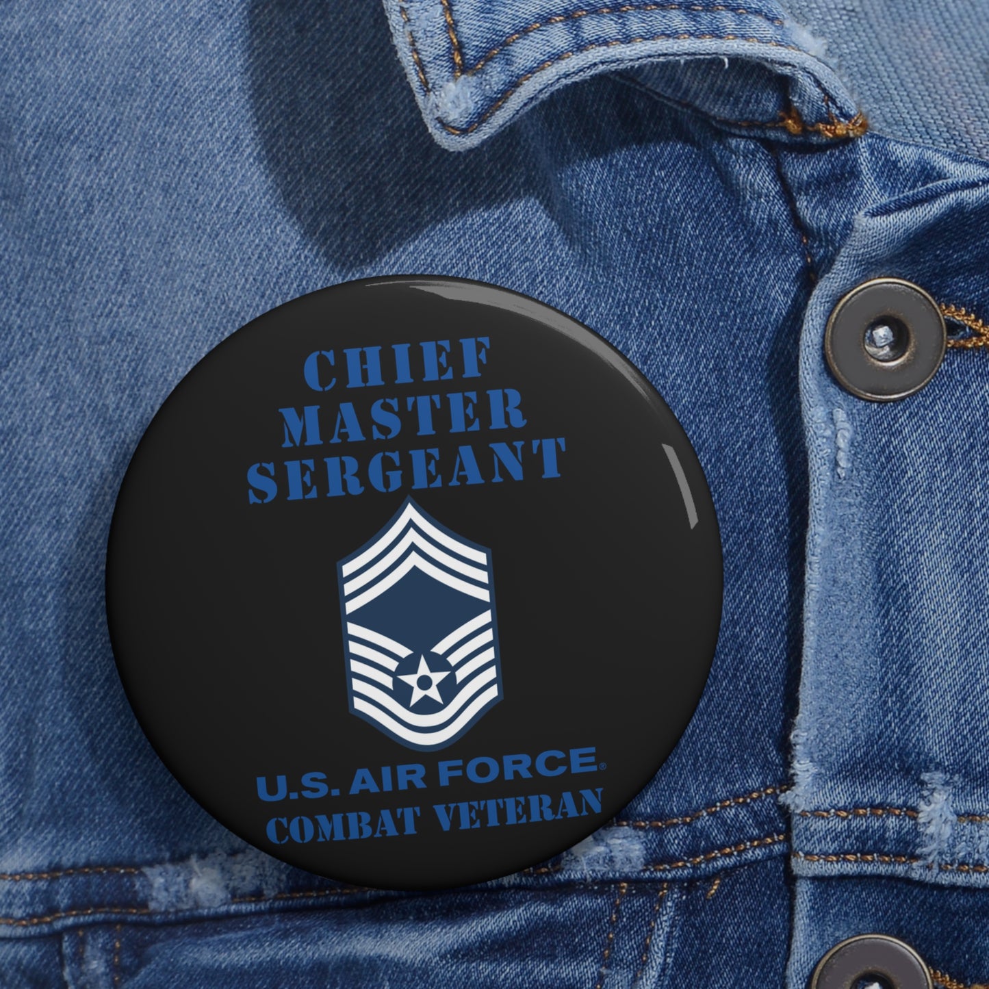 Custom Pin Button - USAF - Chief Master Sergeant (E9a) - 2020 - Combat Veteran