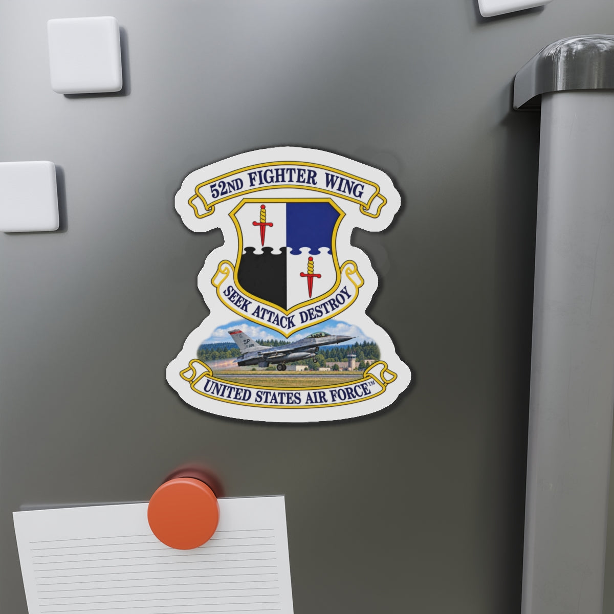 Die-Cut Magnet - 52nd Fighter Wing - Shield - United States Air Force w scene and TM