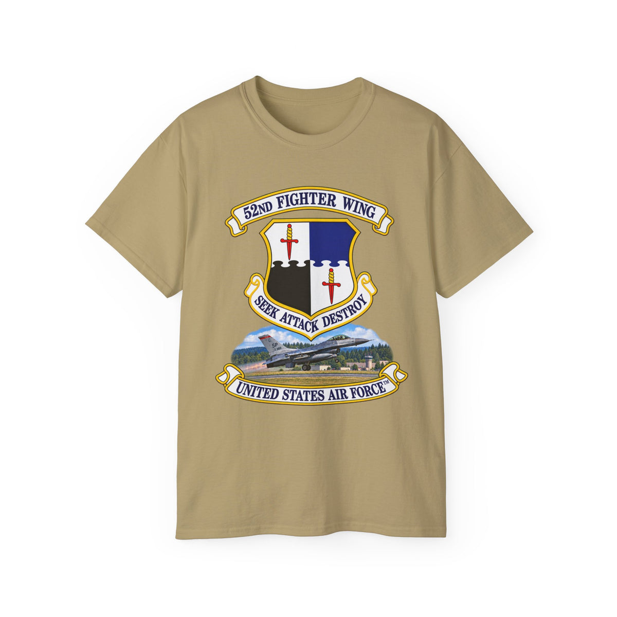 Unisex Ultra Cotton Tee - 52nd Fighter Wing - Shield - United States Air Force w scene and TM