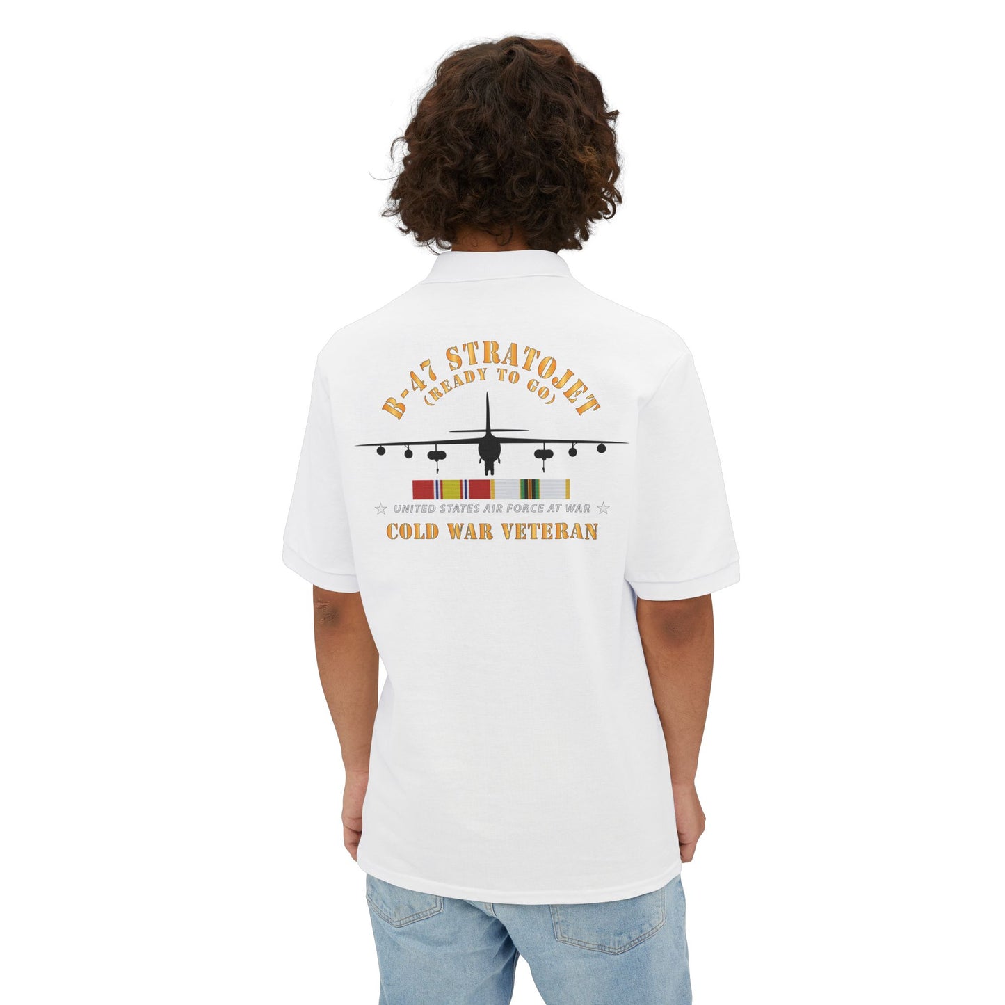 Men's Piqué Polo - USAF - B-47 Stratojet - Ready to Go - Silhouette - Cold War Veteran X 300