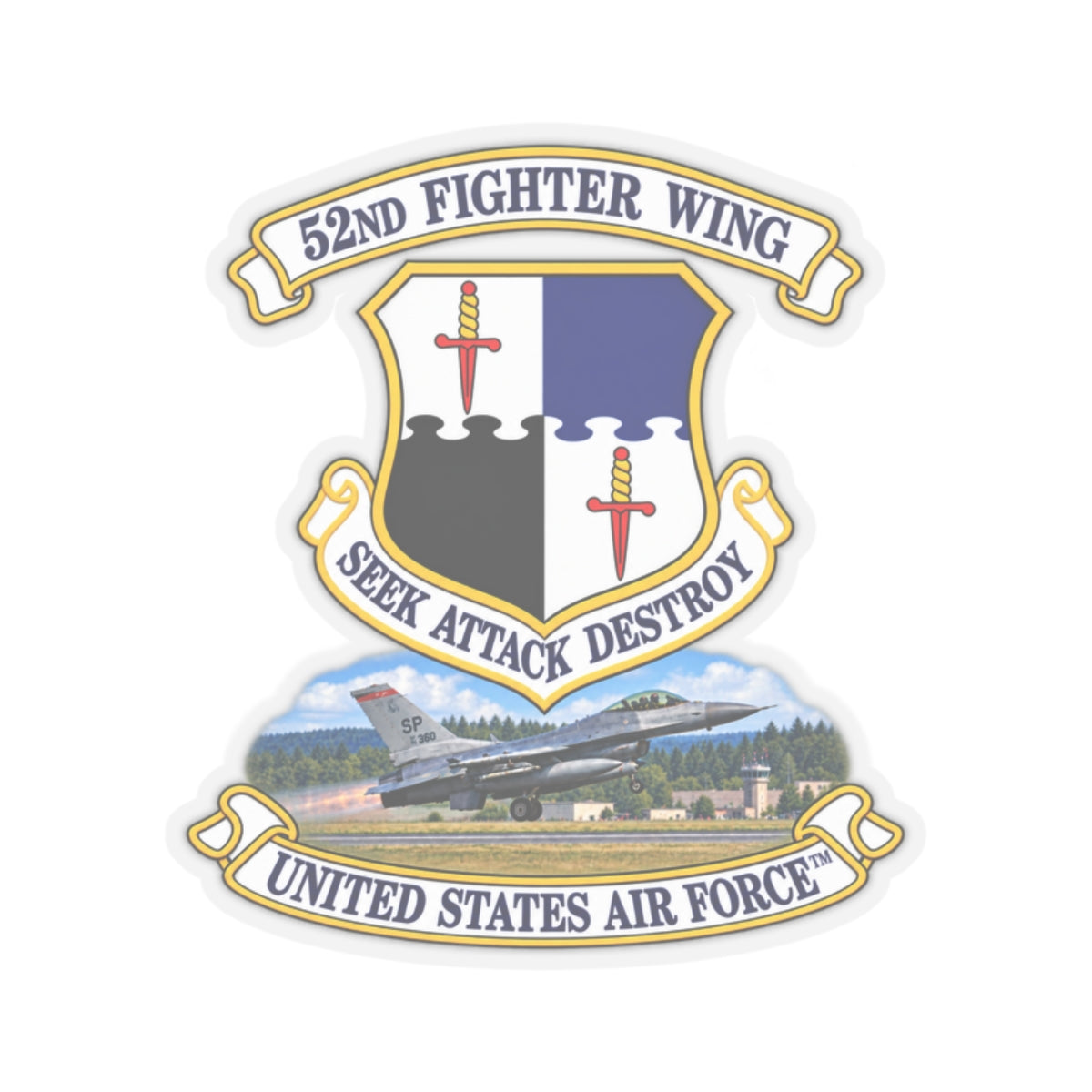 Kiss-Cut Stickers - 52nd Fighter Wing - Shield - United States Air Force w scene and TM