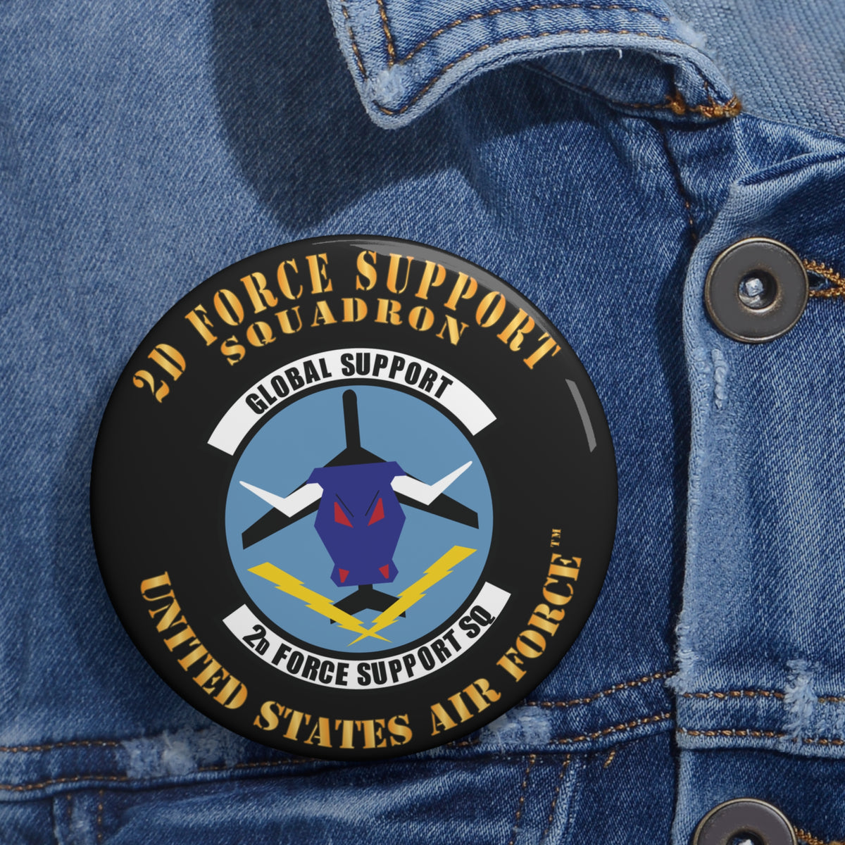 Custom Pin Button - USAF - 2d Force Support Squadron