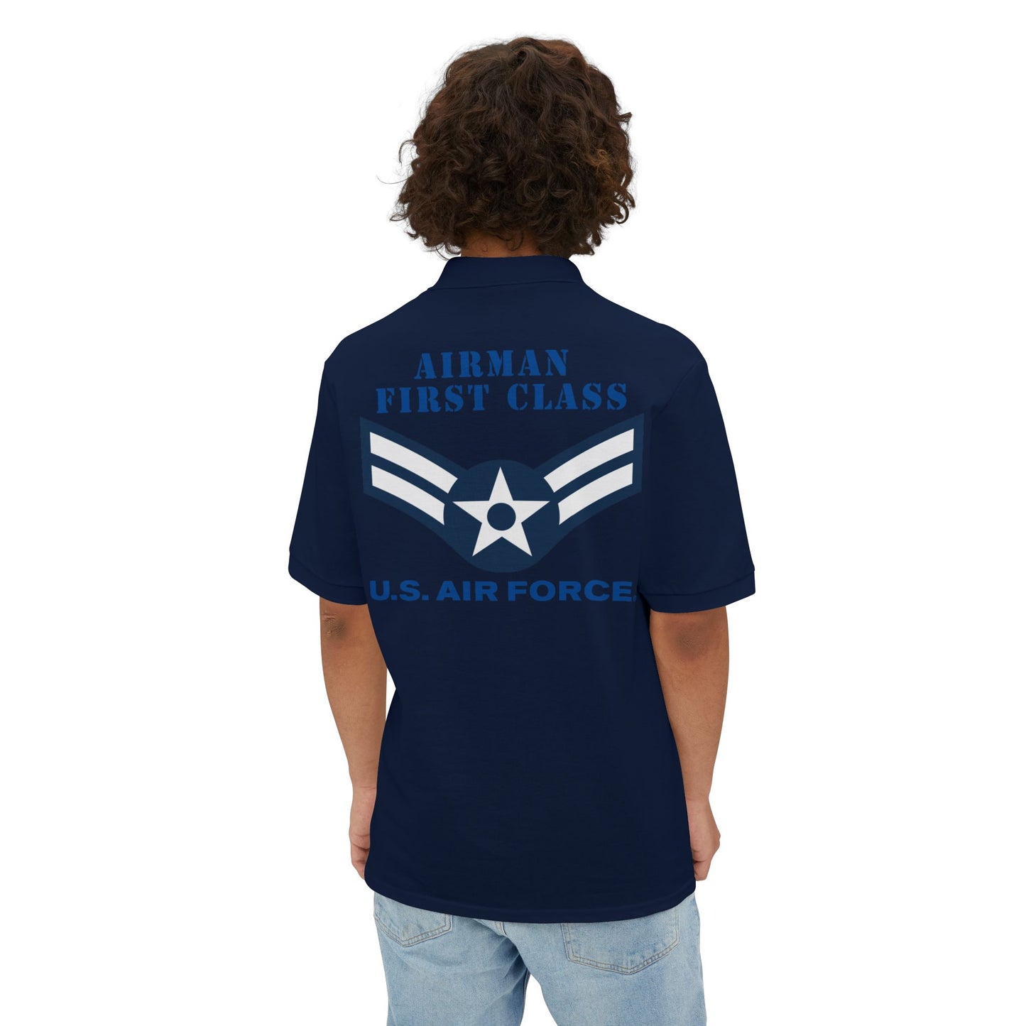 Men's Piqué Polo - USAF - Airman - First Class (E3) - 2020 - US Air Force w Text X 300