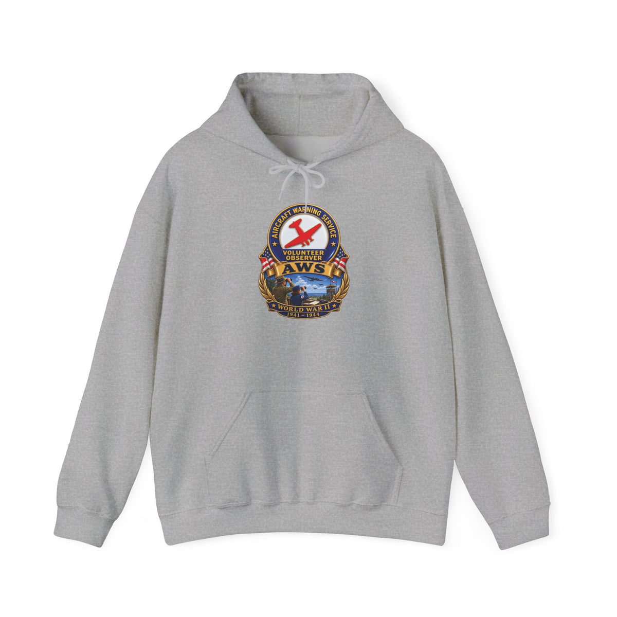 Unisex Heavy Blend Hooded Sweatshirt - Aircraft Warning Service (AWS) WWII - 3D - Enhanced