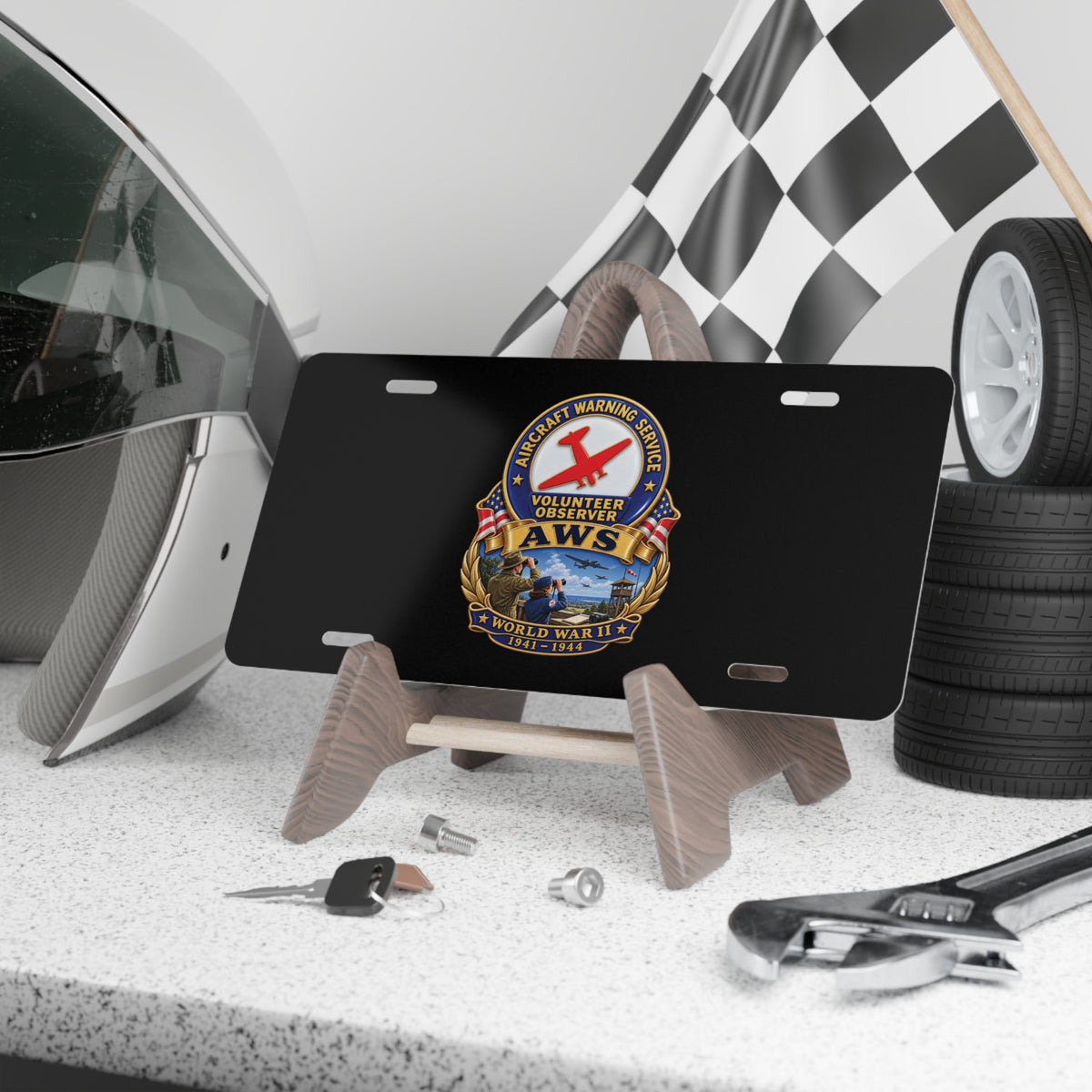 License Plate - Aircraft Warning Service (AWS) WWII - 3D - Enhanced