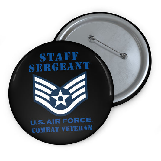 Custom Pin Button - USAF - Staff Sergeant (E5) - 2020 - Combat Veteran