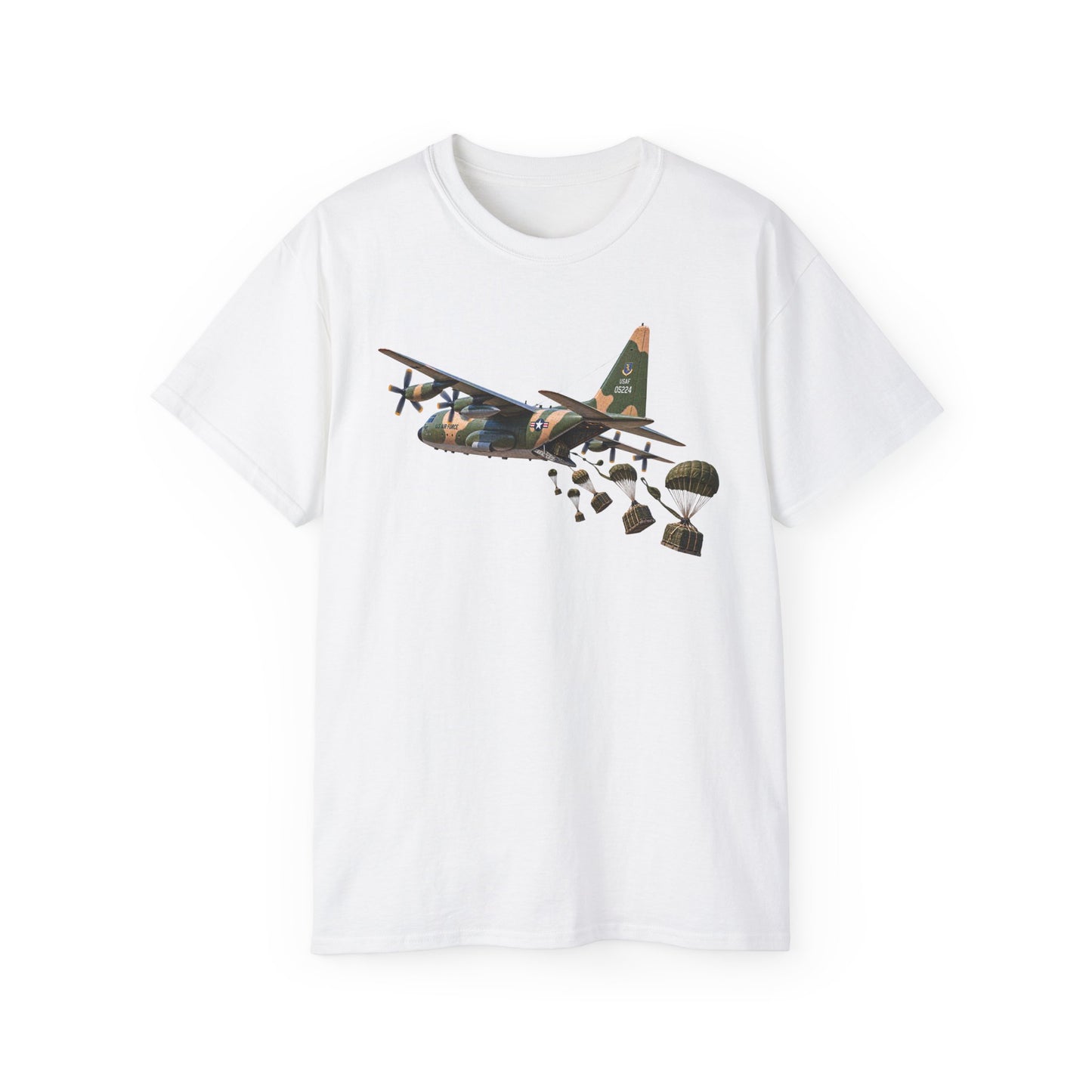 Unisex Ultra Cotton Tee - C-130  Aircraft - Camo - Dropping Cargo Bundles