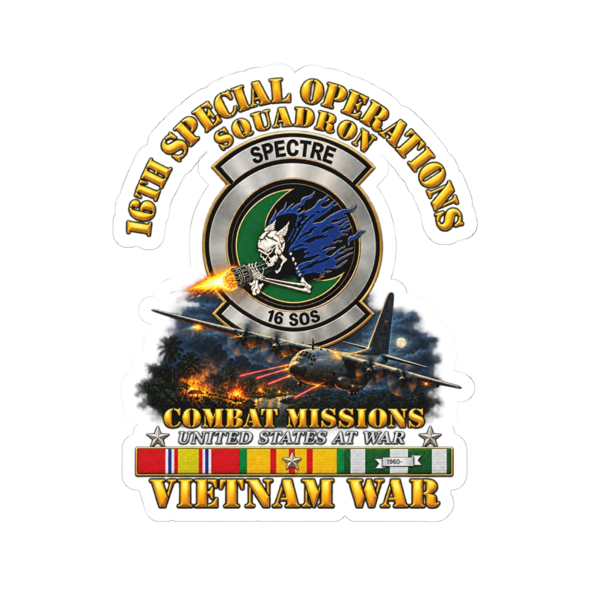 Kiss-Cut Stickers - SOF - 16th SOS - Combat Missions w VN SVC - 3D - Enhanced