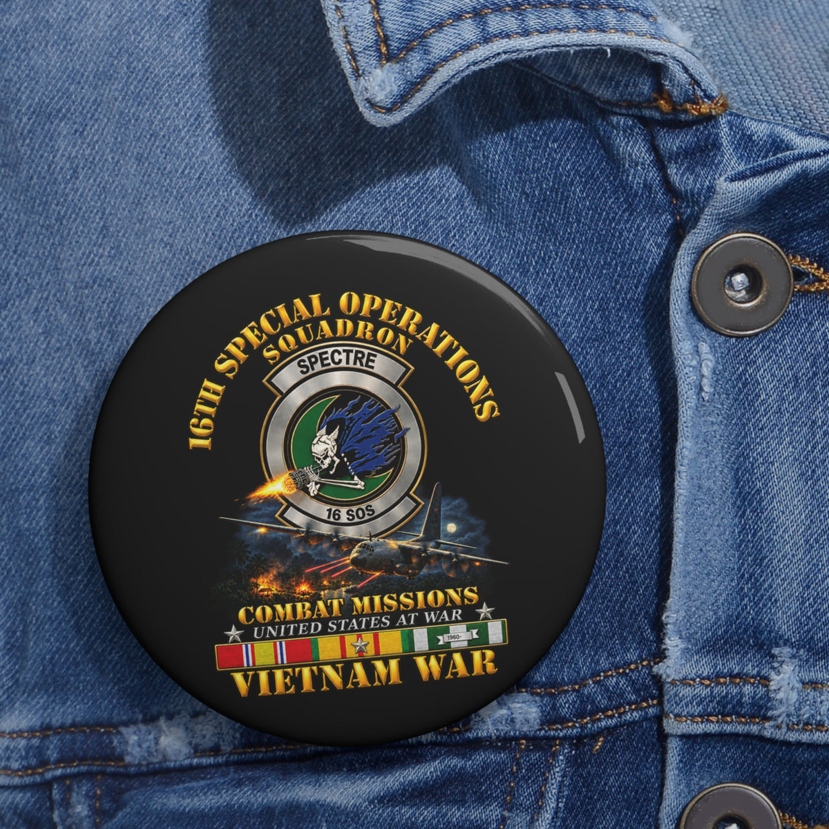 Custom Pin Button - SOF - 16th SOS - Combat Missions w VN SVC - 3D - Enhanced
