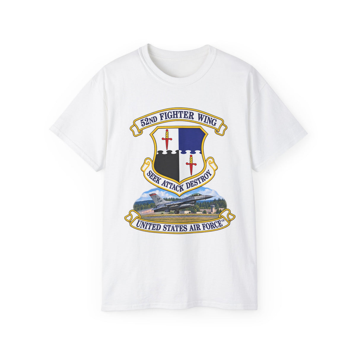 Unisex Ultra Cotton Tee - 52nd Fighter Wing - Shield - United States Air Force w scene and TM