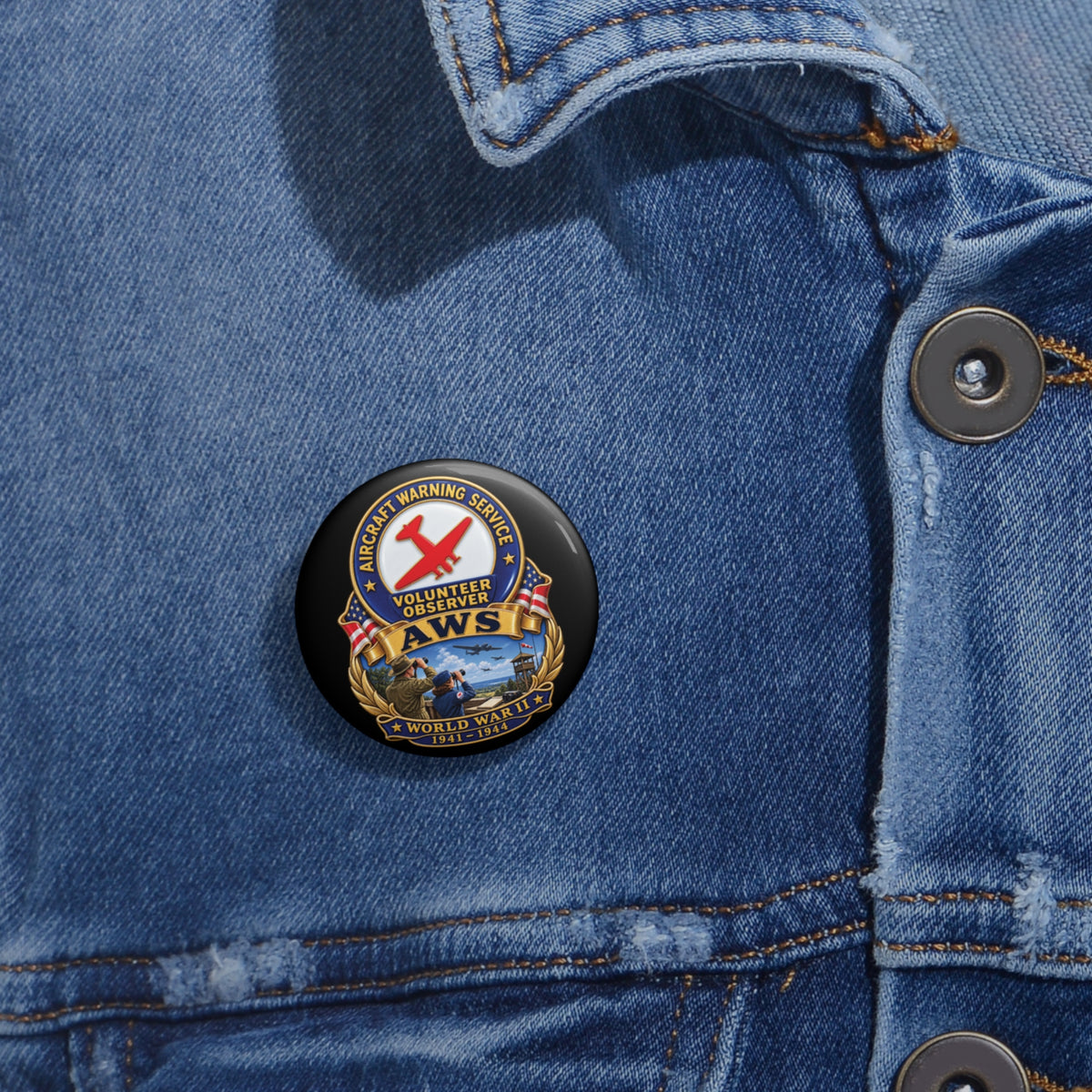 Custom Pin Button - Aircraft Warning Service (AWS) WWII - 3D - Enhanced
