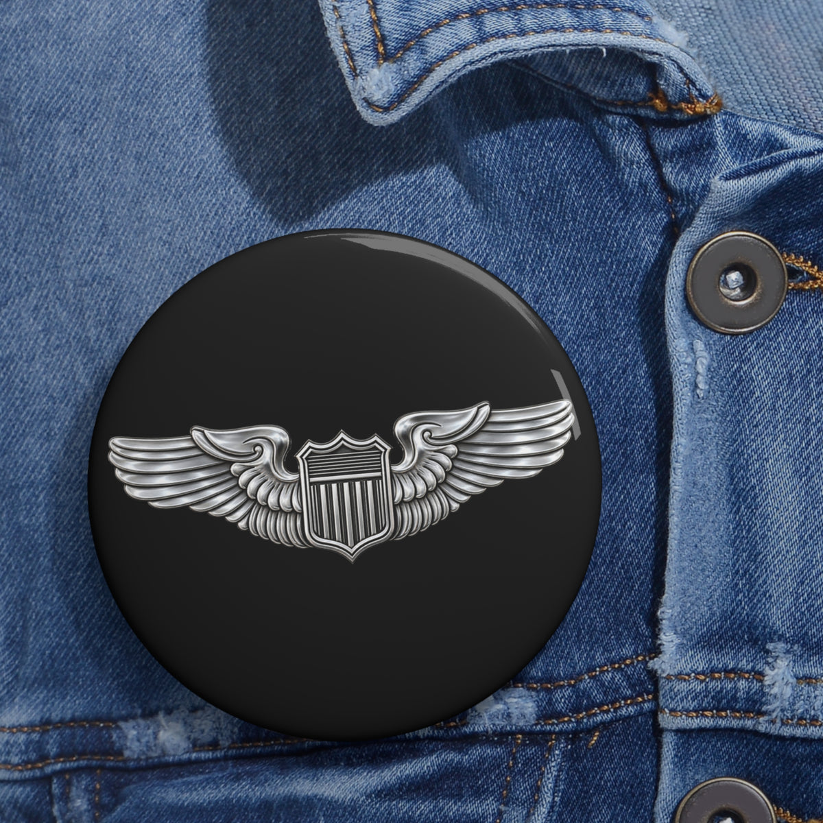 Custom Pin Button - USAF - Basic Pilot Badge wo Txt - 3D - Enhanced