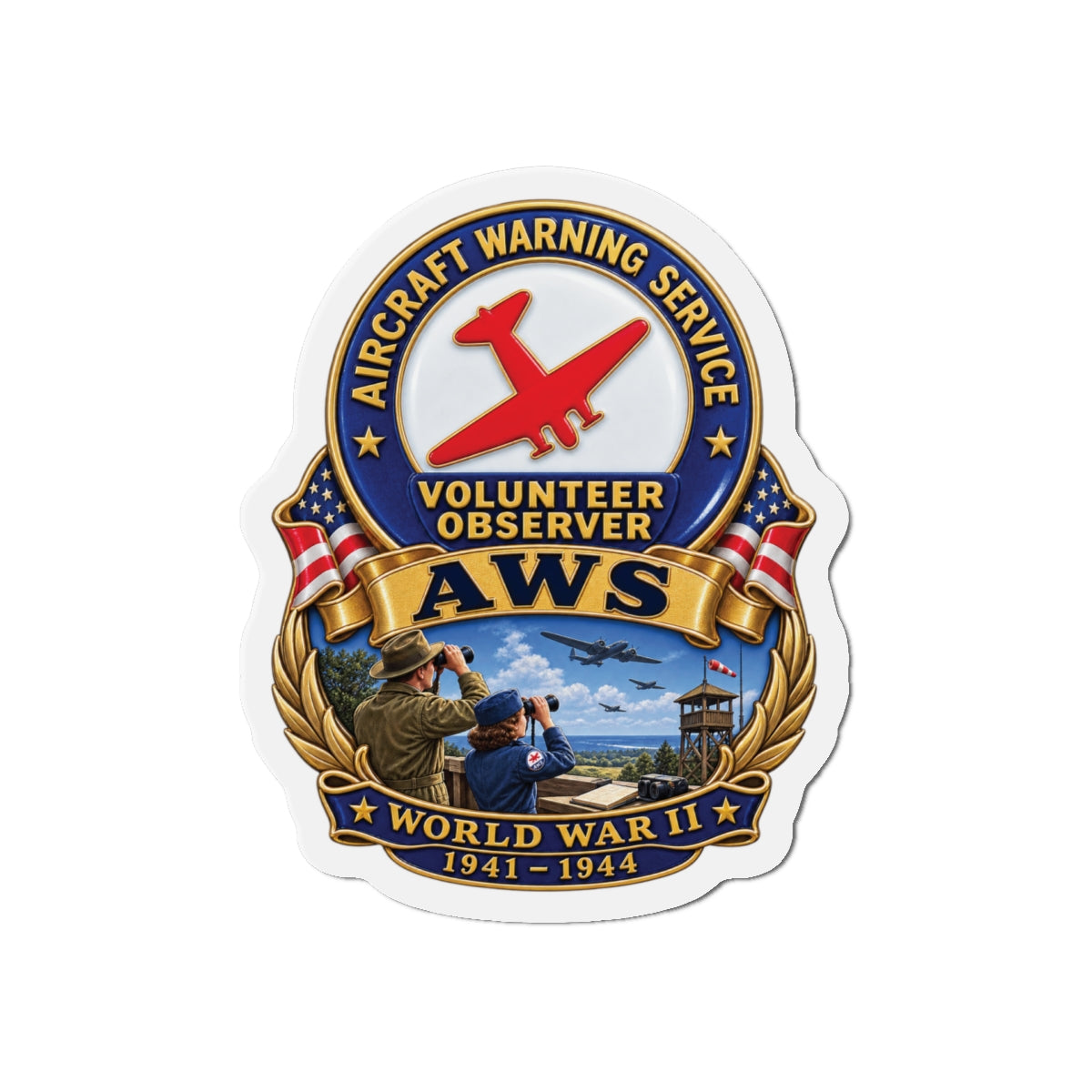 Die-Cut Magnet - Aircraft Warning Service (AWS) WWII - 3D - Enhanced