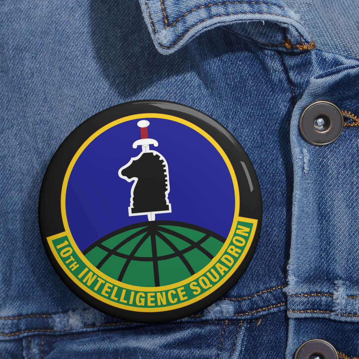 Custom Pin Button - USAF - 10th Intelligence Support Sq wo txt
