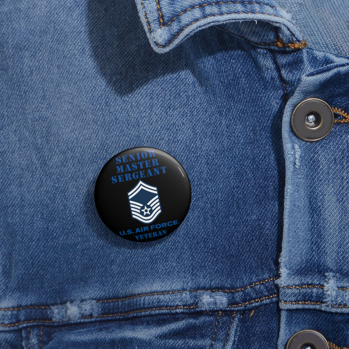 Custom Pin Button - USAF - Senior Master Sergeant (E8a) - 2020 - Veteran