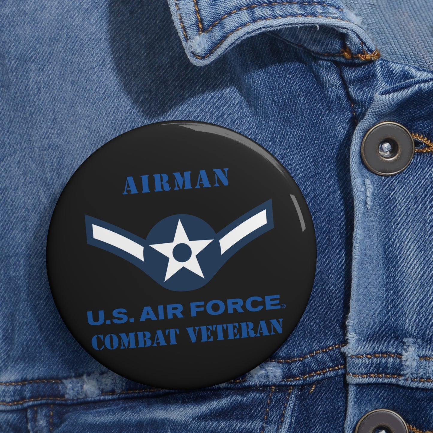 Custom Pin Button - USAF - Airman (E2) - 2020 - US Air Force - Combat Veteran
