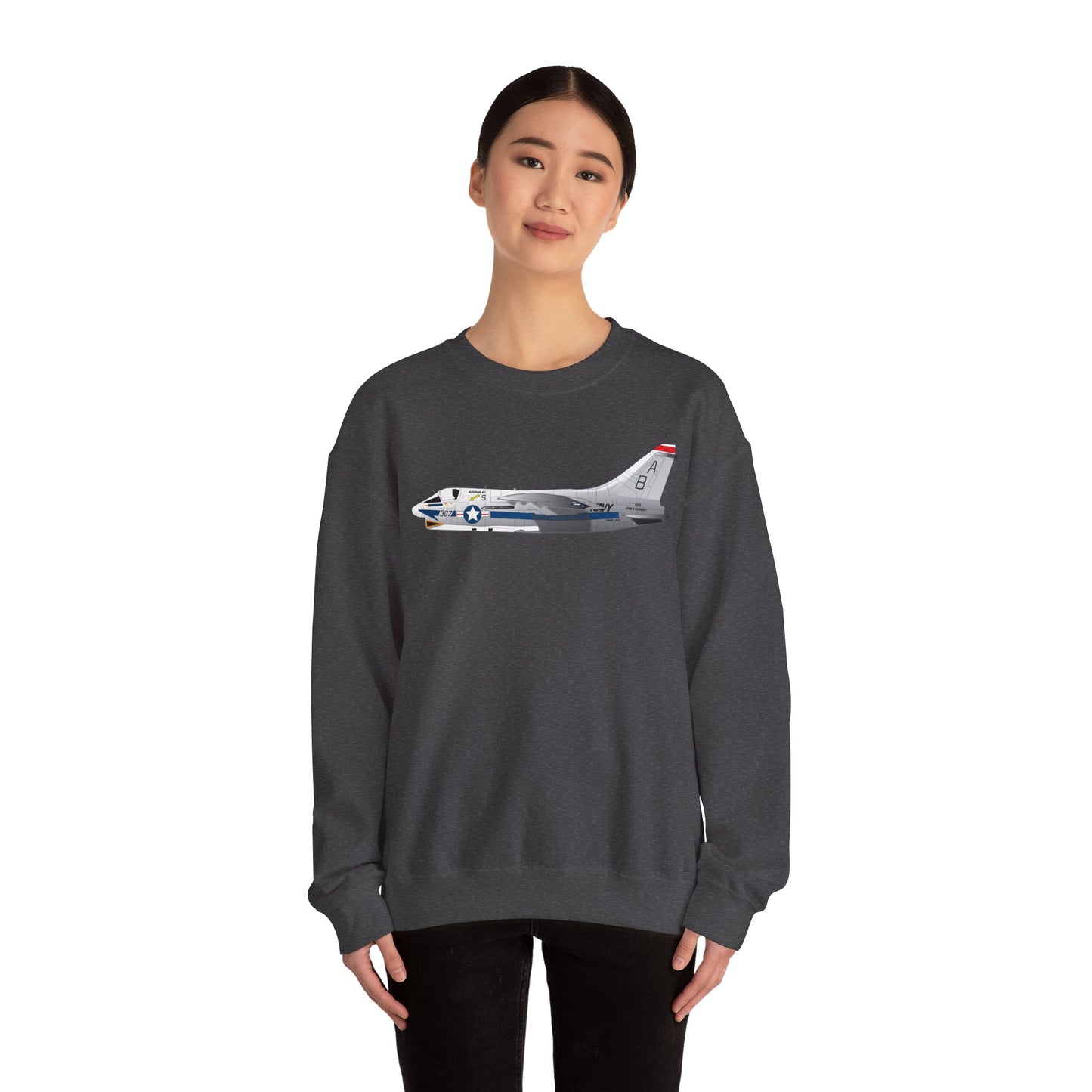 Crewneck Sweatshirt - Aircraft - Navy - A-7B Corsair II - Side X 300